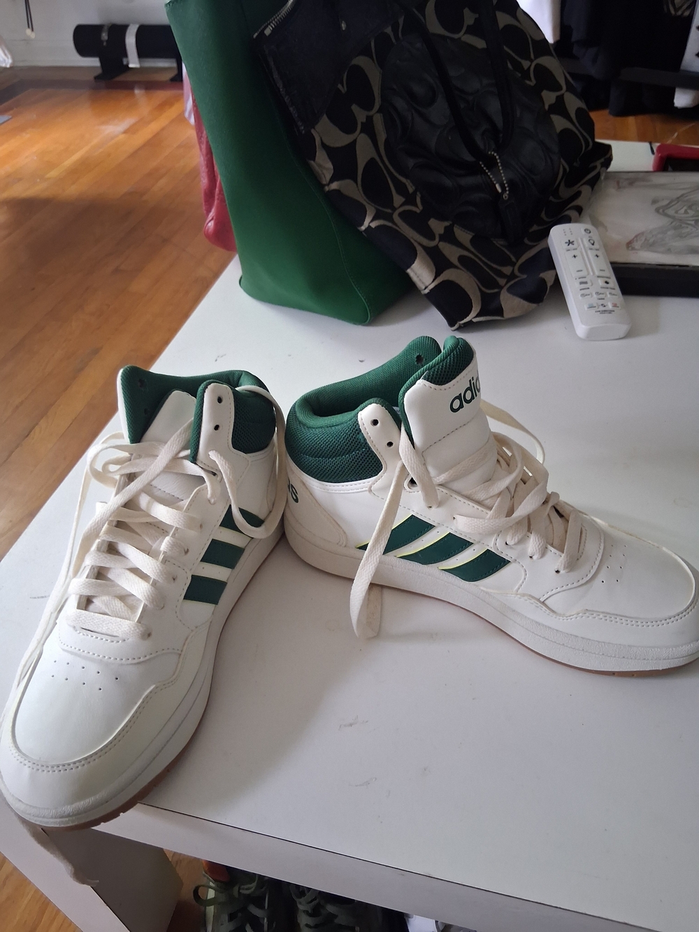adidas White High-Top Sneakers with Green Accents